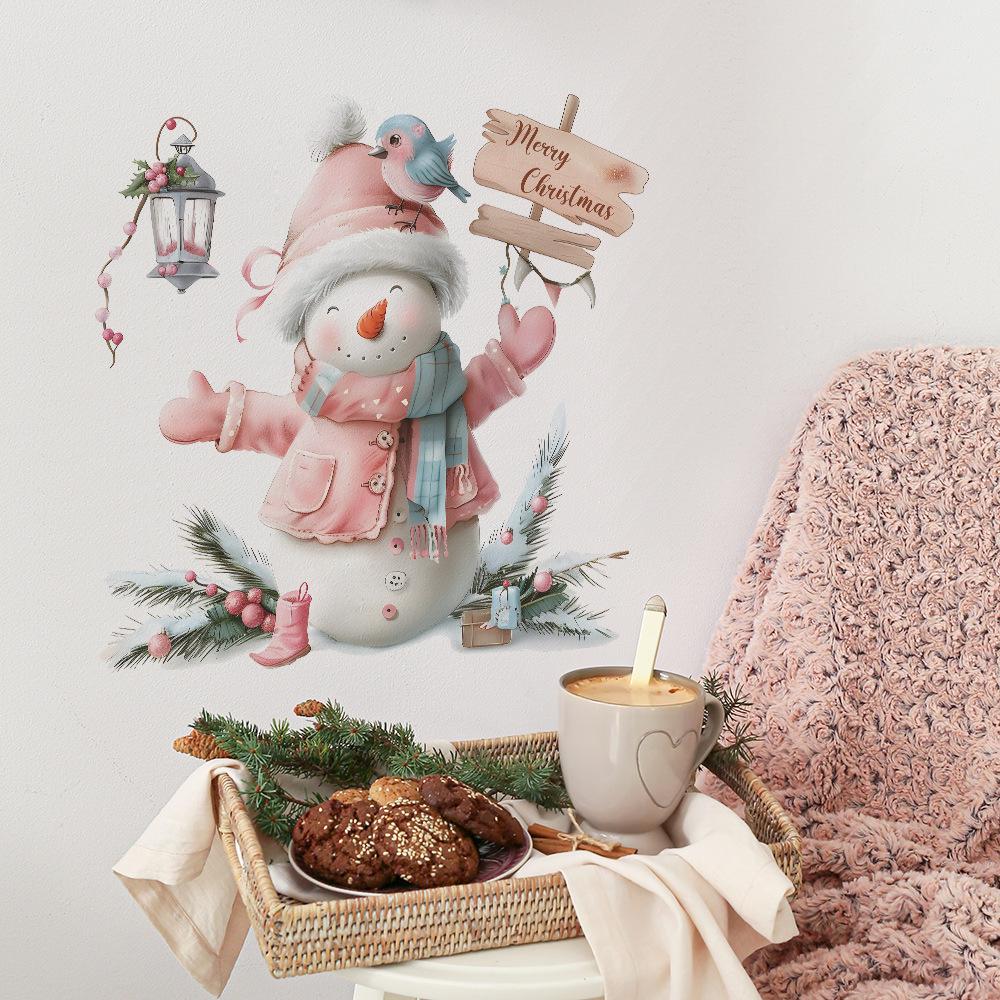 Fun-f221 Pink Snowman Bird Flower Lamp Bedroom Living Room Study Background Landscaping Wall Sticker