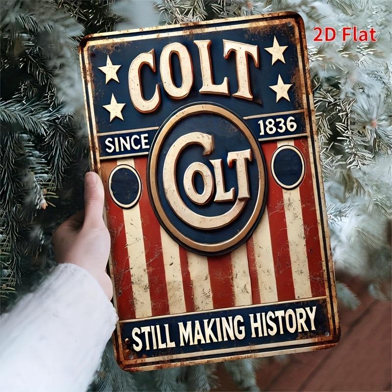 High Definition Tin Metal Sign Wall Art  Vintage Retro Colt Firearms Brand Metal Tin Sign American Flag Stripes with Since 20x30cm（7.8x11.8inch）