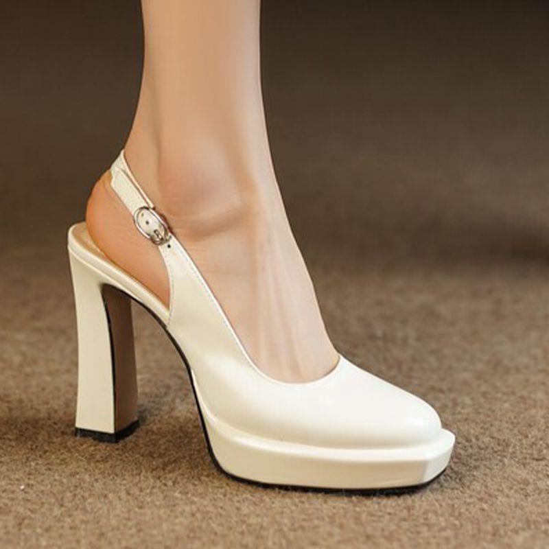 Temperament Thick Heel Bag Head Sandals Women's 2025 Summer Waterproof Table Thick Sole Retro Round Head Back Empty Word with High Heels