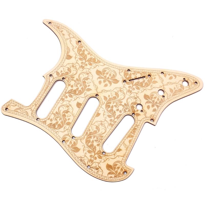 11 otvorů Elektrická kytara Pickguard Náhradní Květinový vzor Poškrábaná deska Javorové dřevo Kytarový Pickguard Snadná instalace