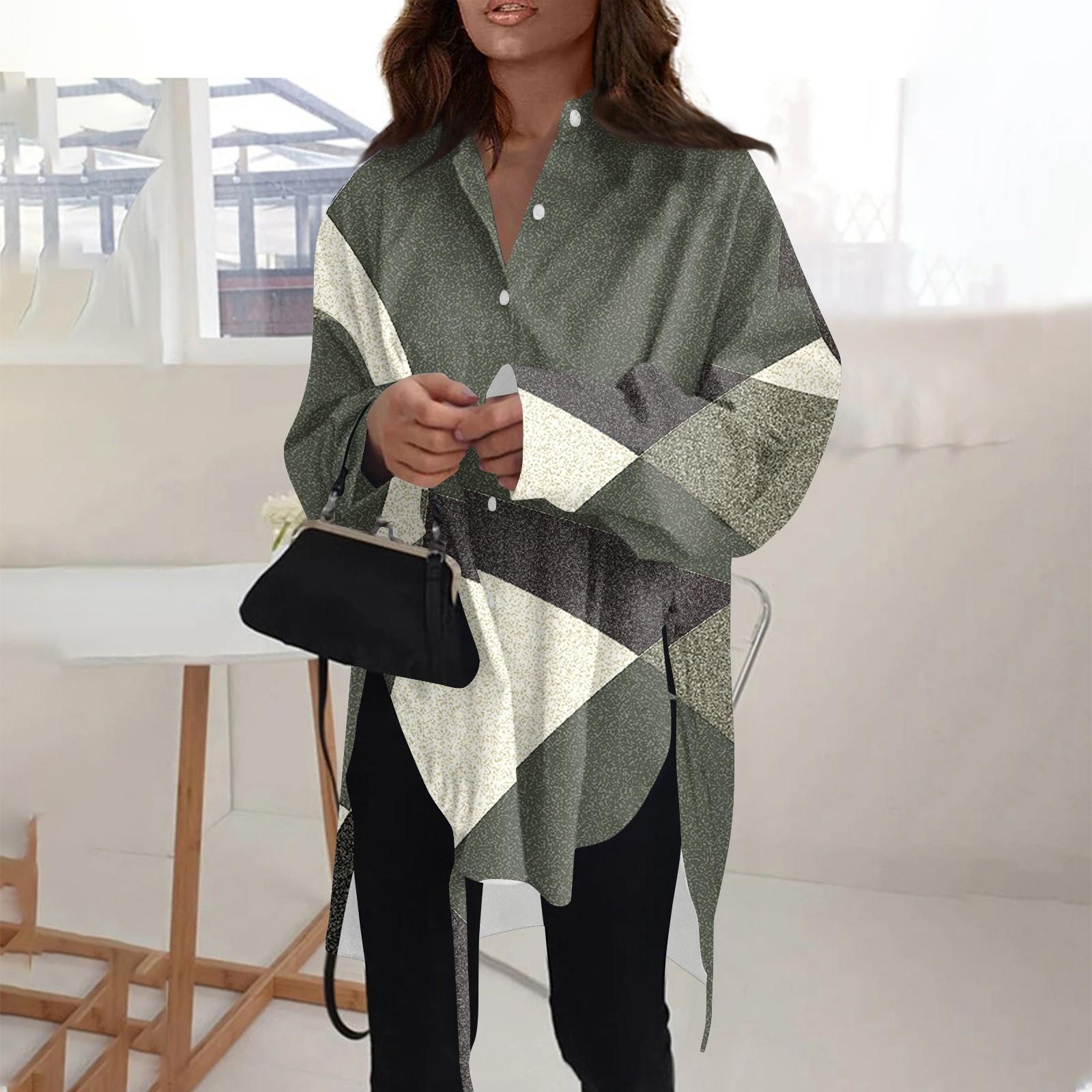 

Модная повседневная рубашка свободного типа с пуговицами и полосатым принтом с длинным рукавом и лацканами для женщин M