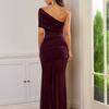 New French Mesh See-through Slanted Shoulder Dress, European and American Sexy Off-the-shoulder Pleated Slim-fitting Hip-wrapped Dress