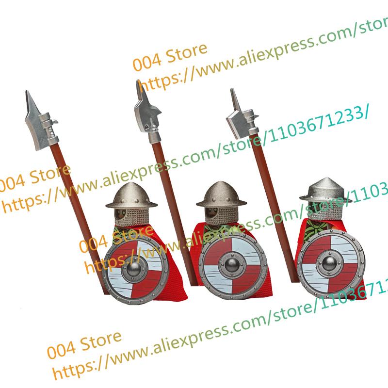 N511U-518U N335-337 Mittelalterliche Burg Ritter Bausteine Figuren Vierseitiger UV-Druck Waffen Zubehör Spielzeug Kindergeschenke F030