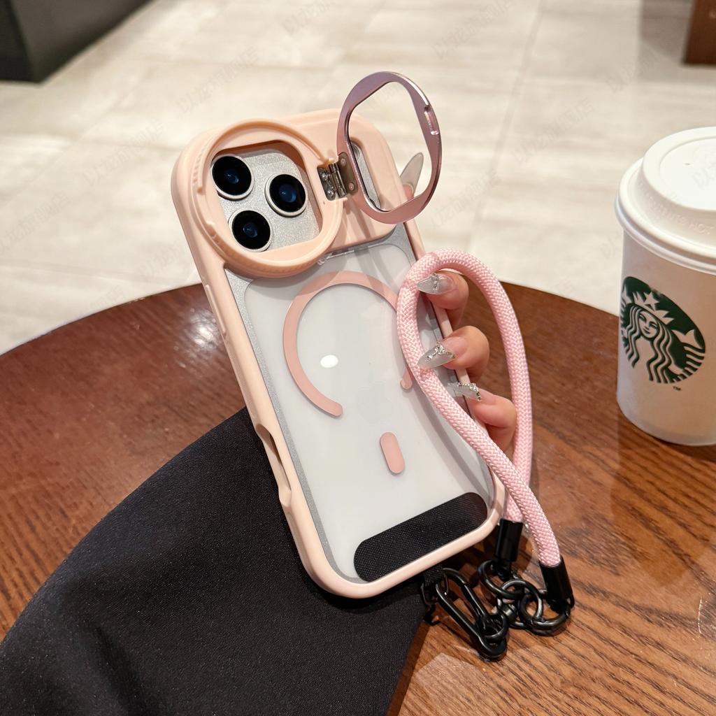 Transparent for Magsafe Lanyard Bracket Case for iPhone 17 16 15 14 Pro Max 12 13 11 Magnetic Hand Wrist Strap Stand Clear Cover