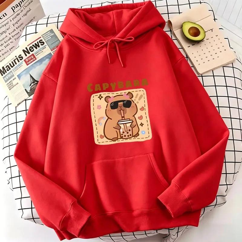 Vintage Cuteness Capybara Graphic Printed Hoodie Clothing Women Autumn Cartoon Female Sweatshirt Casual Daily Manga Women Hoodie