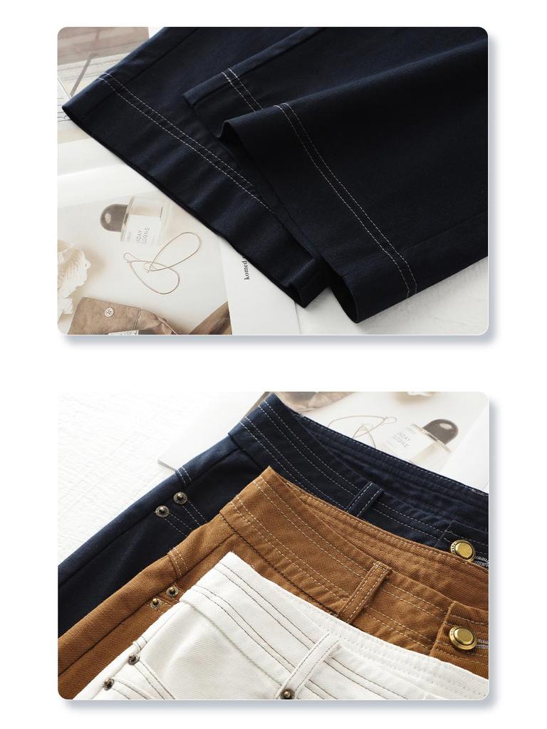 Women's 2025 White High-Waisted Retro Straight-Leg Jeans - Spring/Autumn Pear-Shaped Cropped Wide-Leg Pants