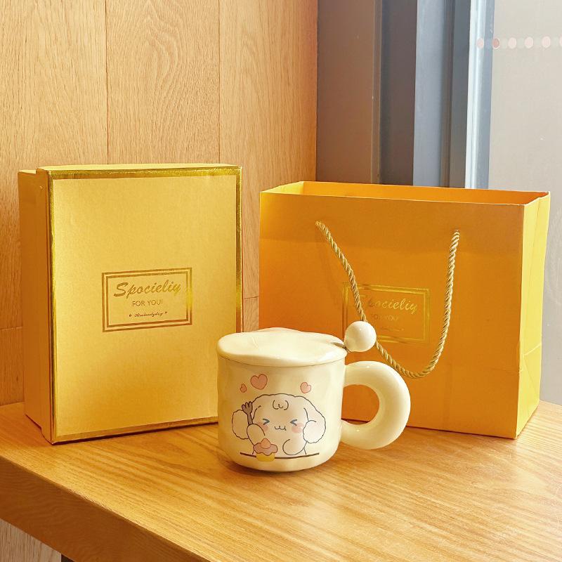Ceramic Cup Fun Breakfast Cup Cute Cup Household Drinking Cup Office Mug Girls Gift With Lid Spoon