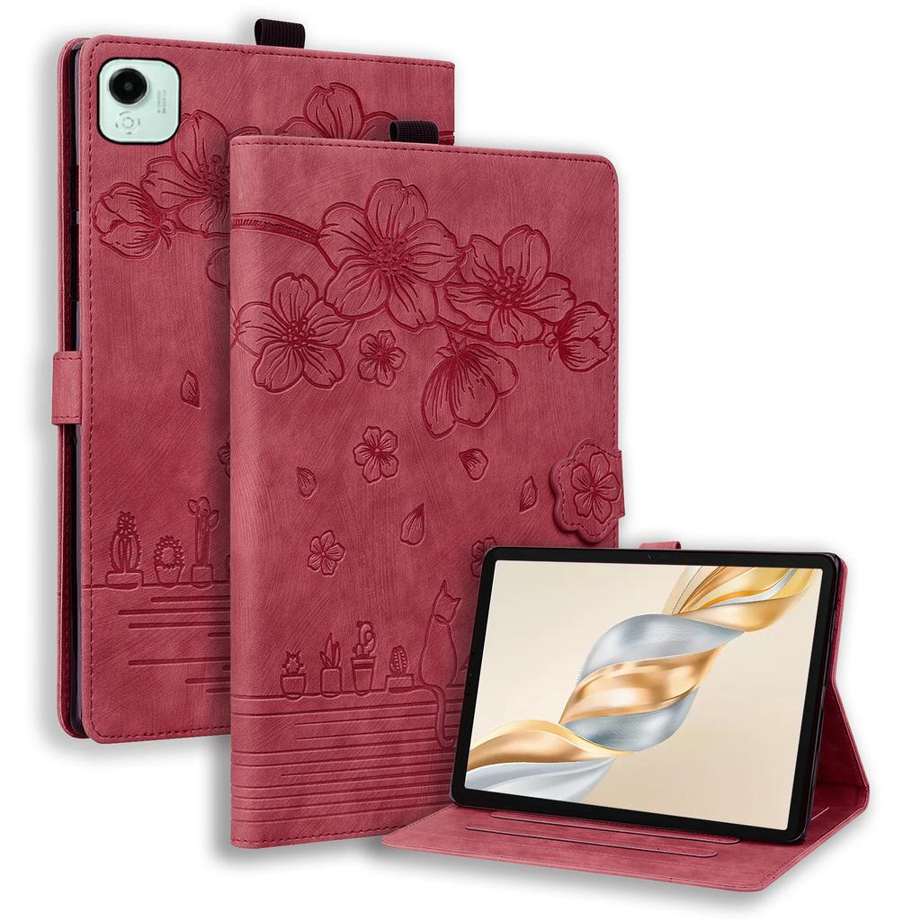 For Honor Pad X9a/Pad X9 Pro Case Card Slots Leather Tablet Stand Folio Cover Flower Cat