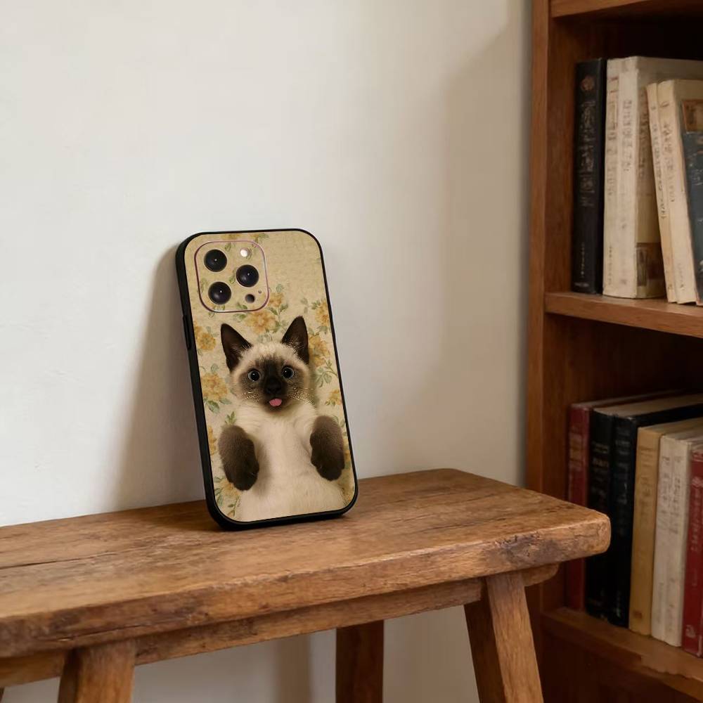 S-Siamese Cat Cute Phone Case For iPhone 17, 16,15,14,13,12,11 Plus,Pro Max, Others Soft Black Cover