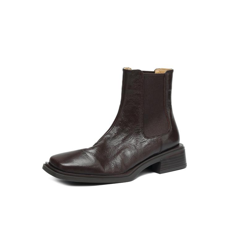 

Модные НОВЫЕ Осенние Женские Ботинки Обувь из Натуральной Кожи для Женщин Квадратный Носок Массивный Каблук Обувь Слипоны Современные Ботинки Лаконичная Повседневная Обувь 34