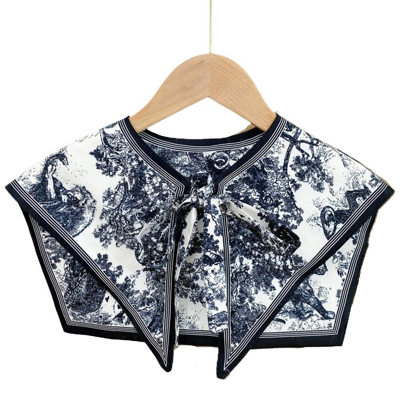 Women Silky Scarf Detachable Collar Vintage Lion Forest Print Shawl Wrap Cape  for Necks Women Scarf Spring