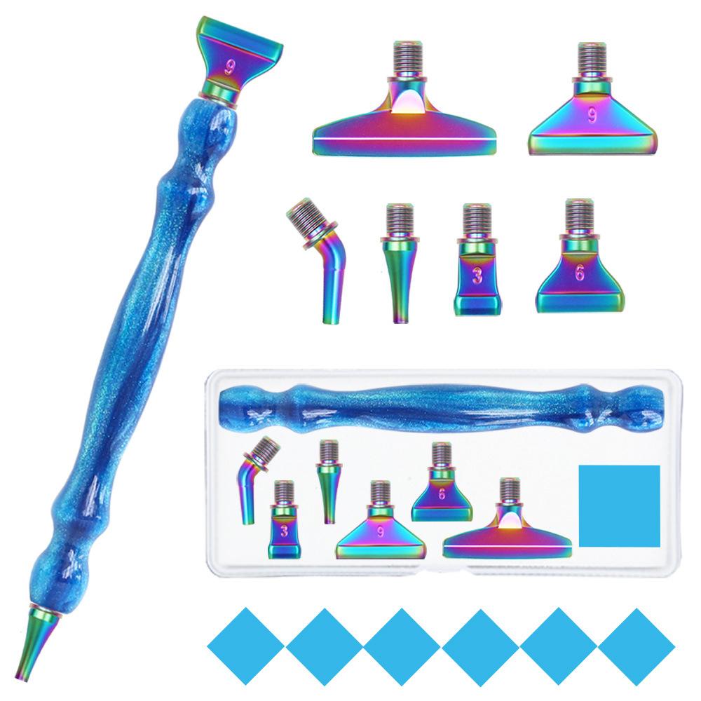 Purple 5D DIY Diamond Pen Set Resin Diamond Painting Tool Point Drill Pen with Thread Multifunctional 6 Metal Pen Heads and Clay