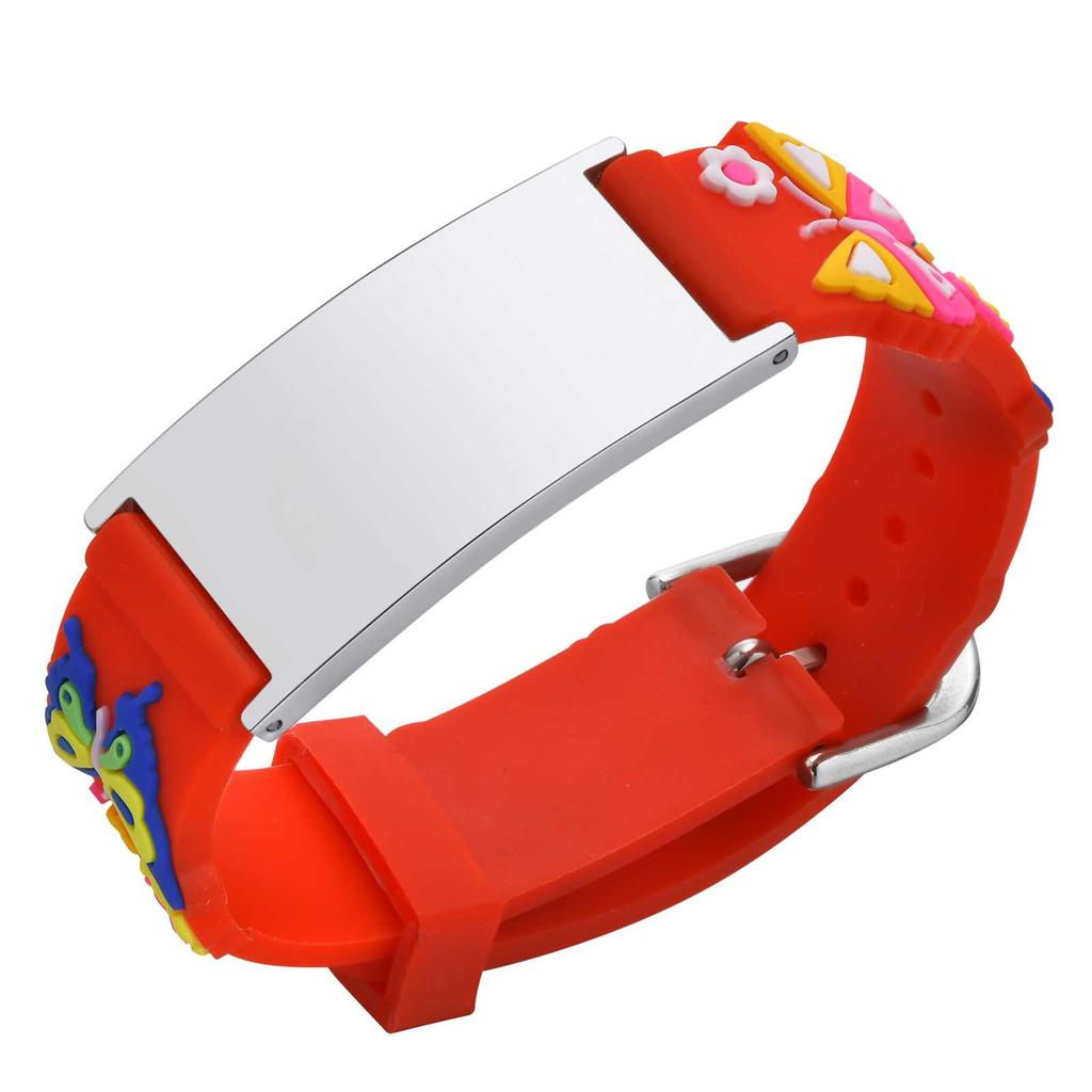 Vnox Free Engraving Medical Bracelets for Boys Girls,Adjustable Colored Cartoon Butterfly Car Silicone Bangle,Emergency Bracelet