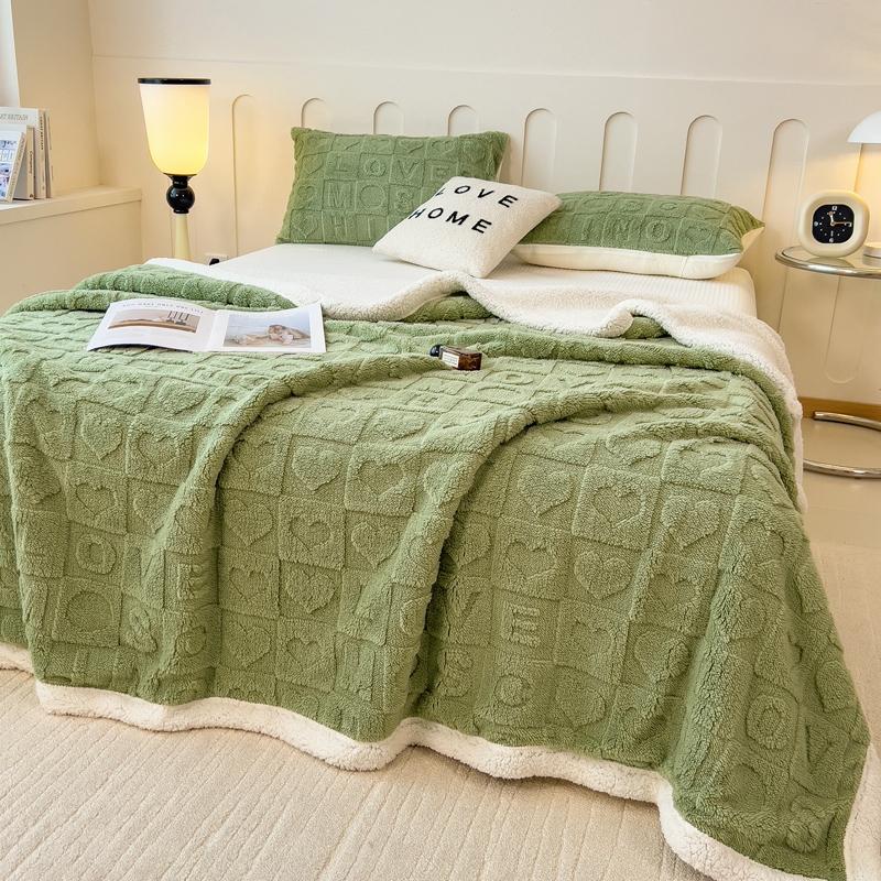 

Зимнее утолщенное двухстороннее одеяло из овечьей шерсти в клетку, теплое фланелевое одеяло для дивана, дивана, кровати, дивана, уютное одеяло 180x200cm(71x79inch) зелёный