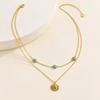 Gold-Tone Double-Strand Necklace Design with Stainless Steel and Titanium Steel Construction, Sunflower Pendant, and Adjustable Collarbone Chain