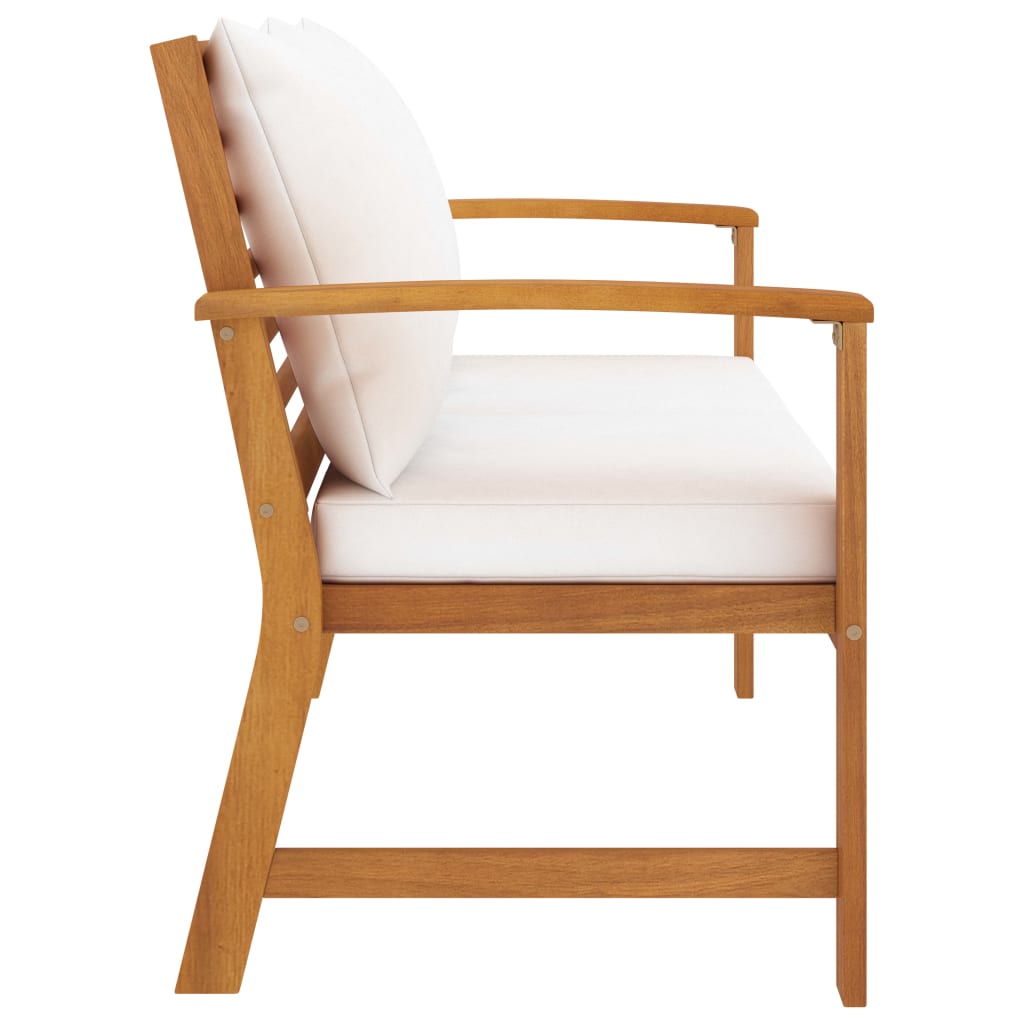 120 Cm Garden Bench with Cream Colored Cushions Solid Acacia Wood