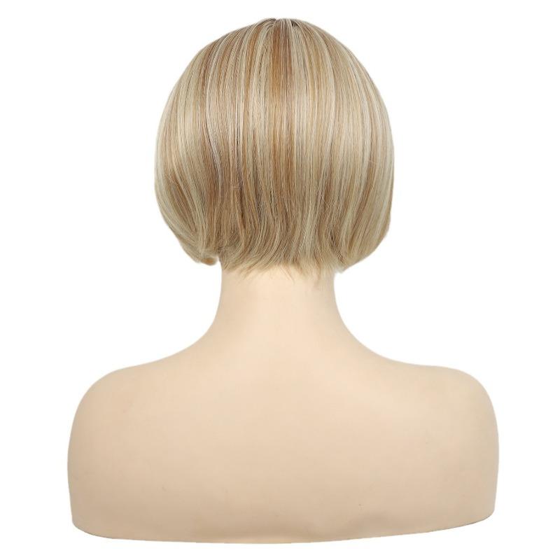 Synthetic Mixed Blonde Wigs for Women Short Haircuts Bobs Wig with Bangs Natural Hairstyles Mom Wig Gift Cosplay Daily Costume
