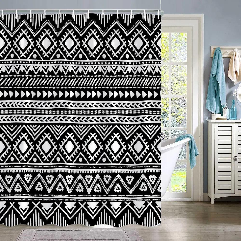 Vintage Abstrakte Geometrische Linien Badezimmervorhang Aztec Duschvorhang Bohemian Heim Badezimmer Dekor Polyester Duschvorhänge