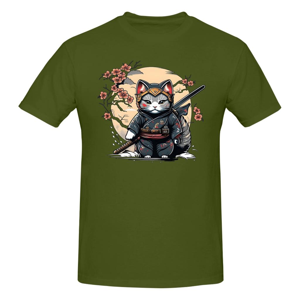 Piece Ronin Warrior Novelty  Cotton TShirt Samurai Cat Tees Tops For Unisex