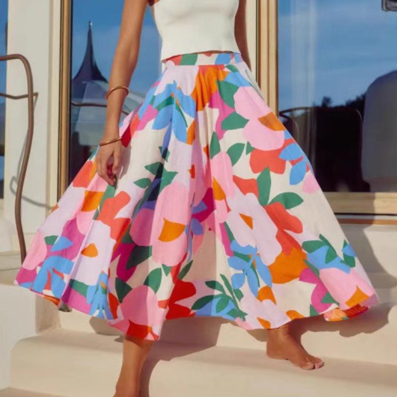 Женская весна-лето новая мода повседневная принтованная богемная юбка средней длины полудлинная для женщин M белый