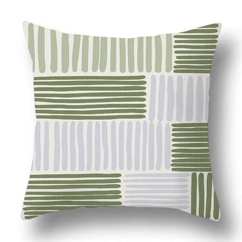 Green Plant Abstract Geometric Printing Pattern Home Living Room Sofa Decoration Square Polyester Throw Pillow Pillowcase