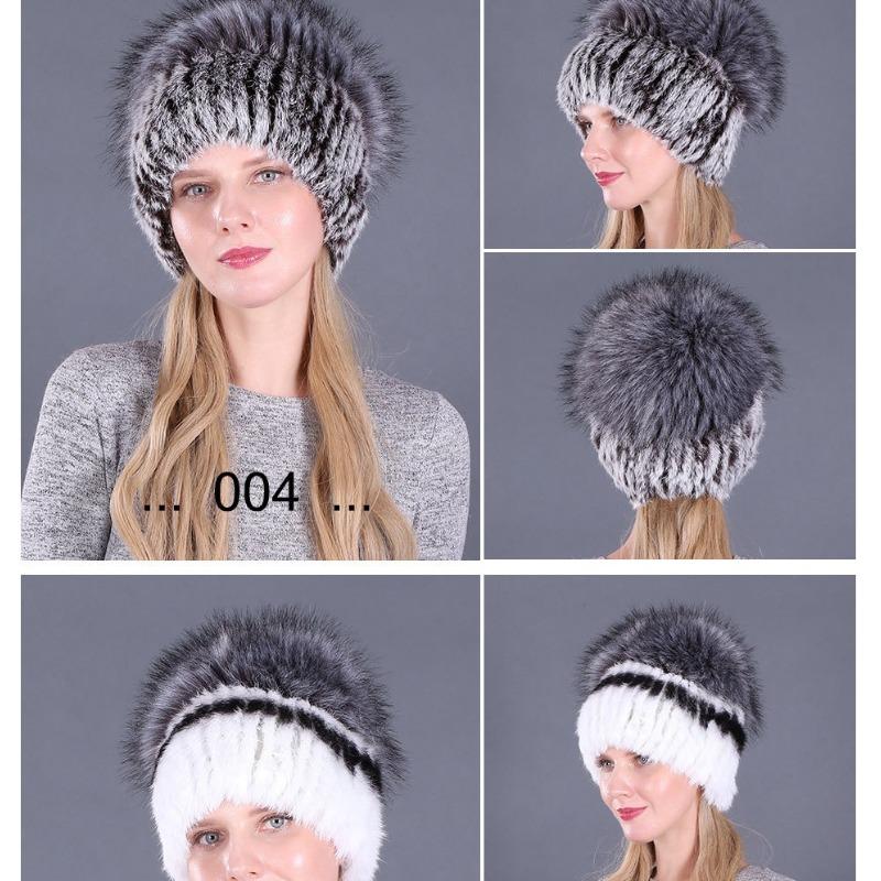 Autumn and Winter Women's Rabbit Fur Cap Casual Warm Ear Protection Knitted Caps