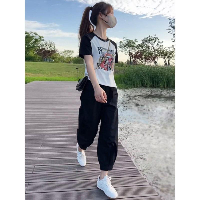 Womens High-Waisted Loose Fit Cargo Pants 9/10 Length Cotton Blend Casual Trousers Office Daily Wear