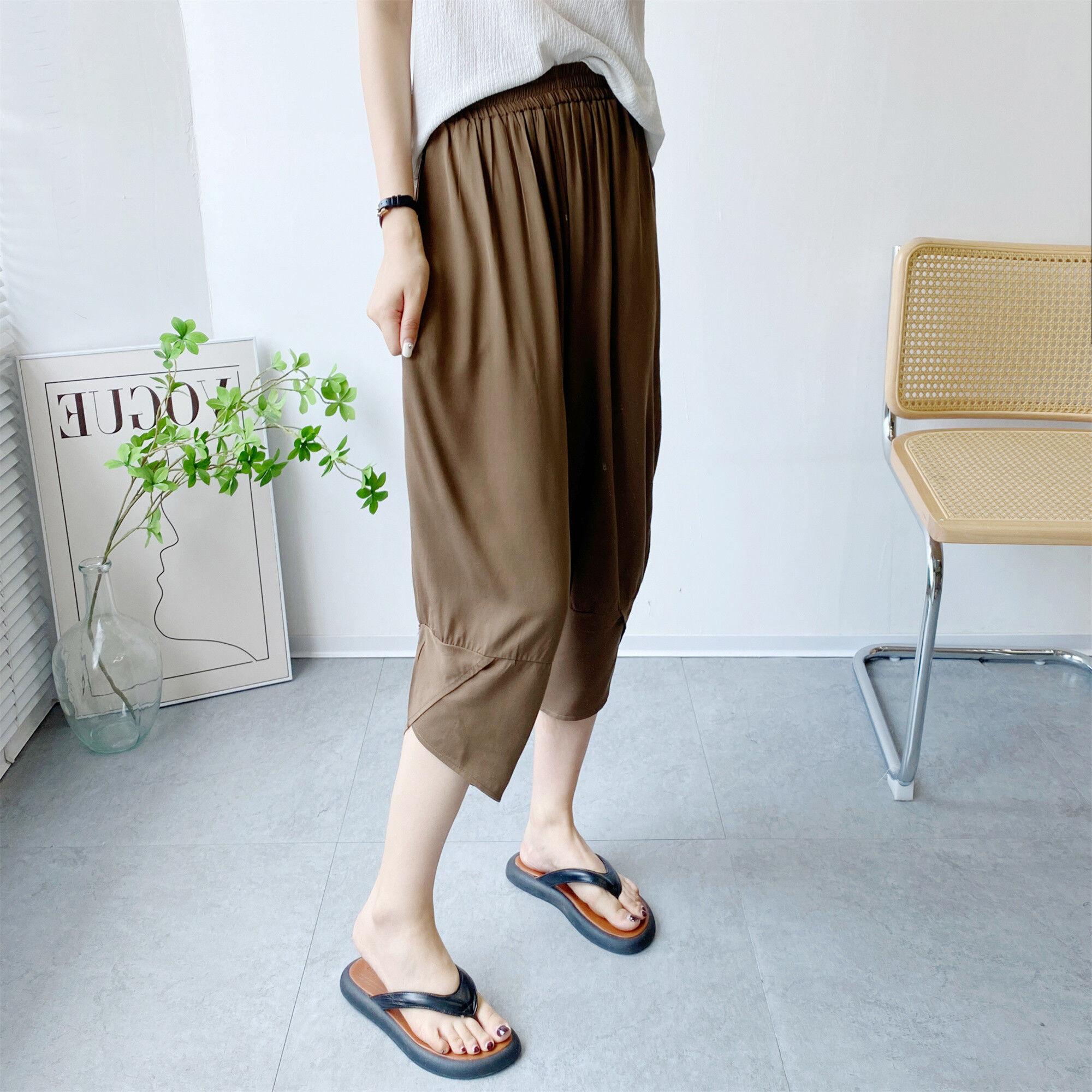 

Женские летние брюки-морковки из хлопка и шелка с высокой талией и тонкие шаровары длиной семь дюймов, брюки-шаровары Dopamine Plus Size из синтетического хлопка 5XL верблюд