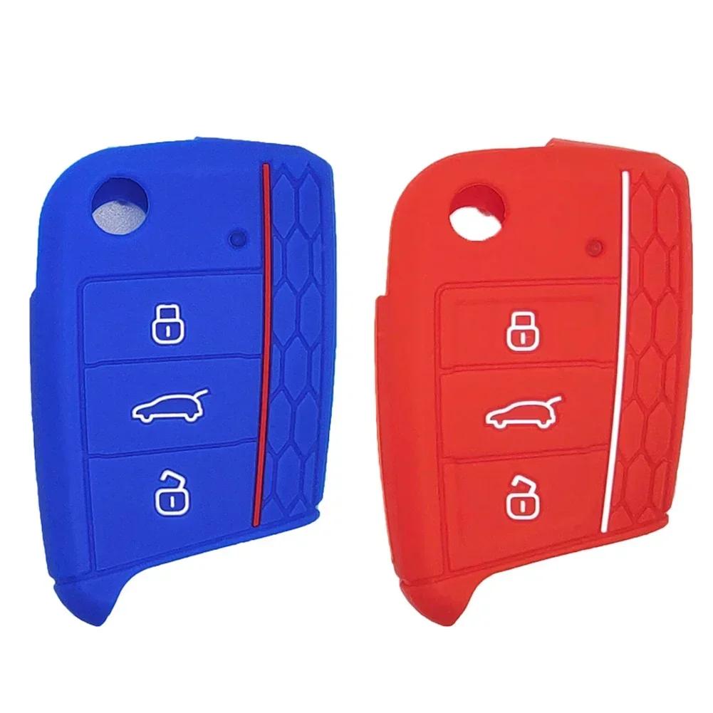 Silicone Car Key Cover Case For Volkswagen VW Golf 7 Polo Tiguan Kodiaq Karoq mk7 Skoda Octavia A7 SEAT Leon Ibiza Fob 3 Buttons