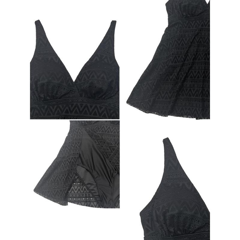 Women S Plus Size Tankini One Piece Swimsuit Solid Color Mesh Splice