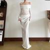 2026 Spring Women's European Style Sexy One-Shoulder Mesh Long Dress