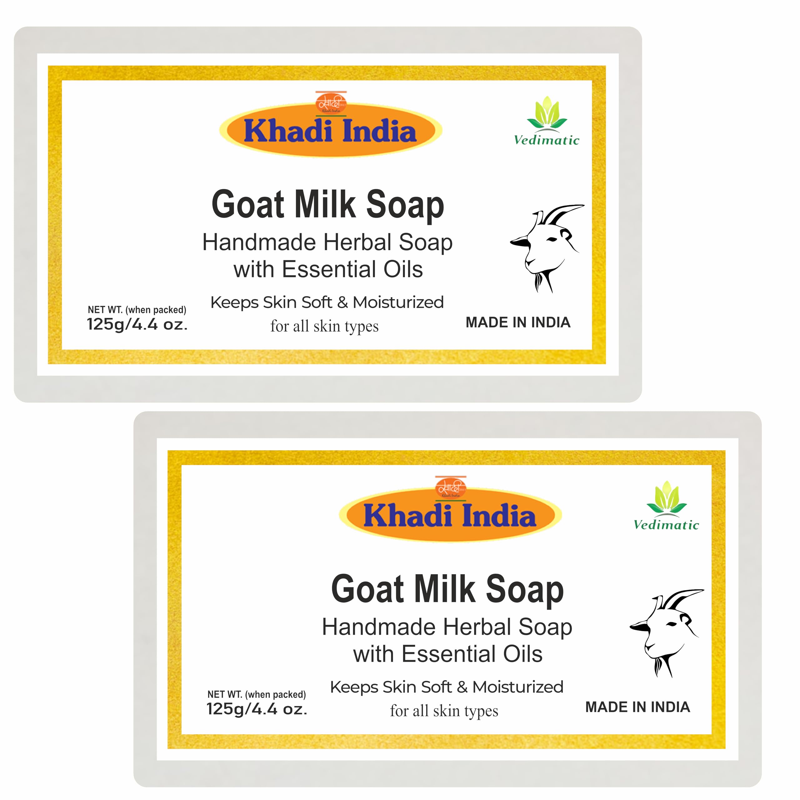 Vedimatic Khadi 100% Pure & Natural Organic Natural Herbal Handmade Goat Milk Soap Pack of 2