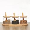 JUSTINLAU Küche Glas Gewürzbehälter Set Würze Gewürz Salz Behälter Holzdeckel mit Tablett Löffel Staubdicht Kaffeebohnen Organizer