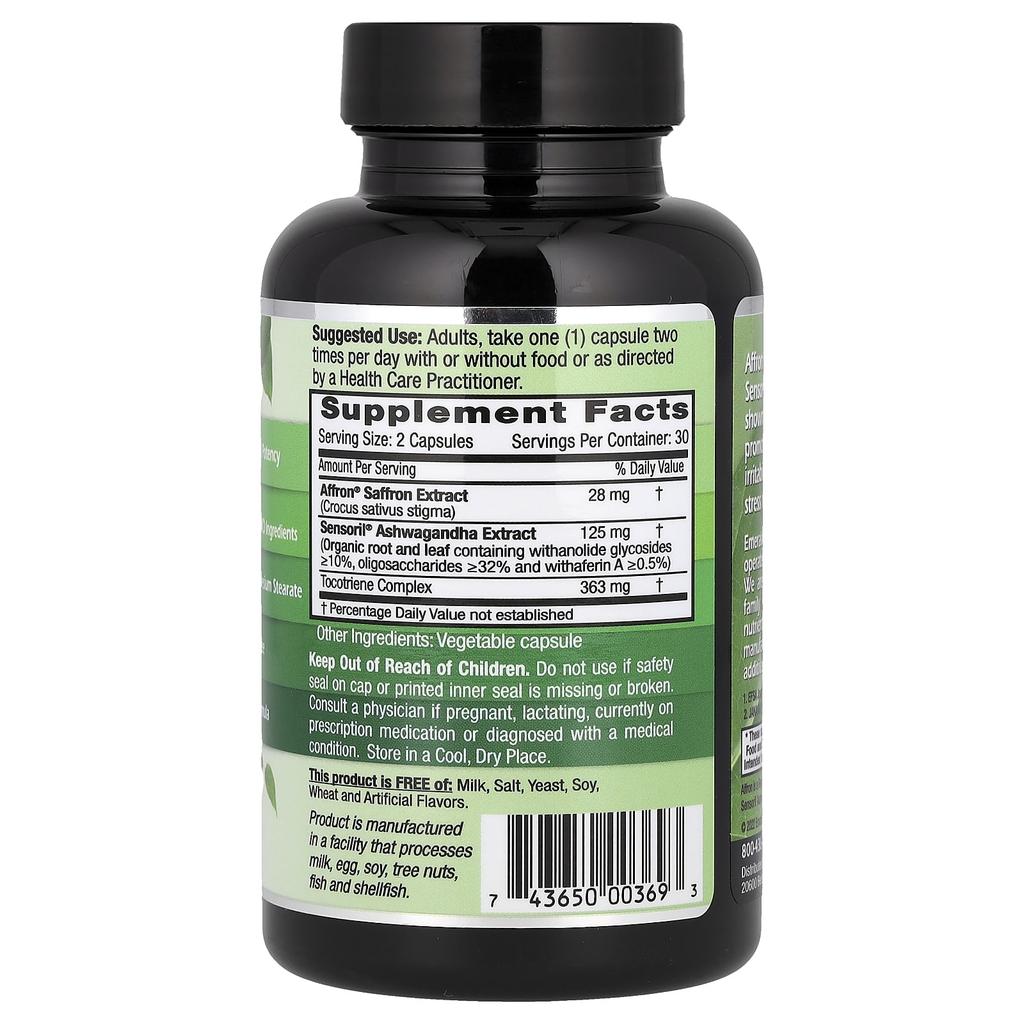 Contains Afran Saffron Extract, 60 Veggie Capsules