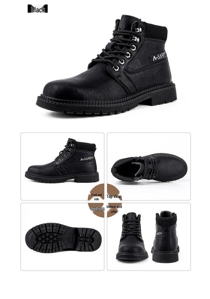 Chaussures de travail montantes pour hommes à embout en acier, Anti-écrasement, Anti-perforation, Antidérapantes, Résistantes à l'usure, Semelle en tendon de bœuf