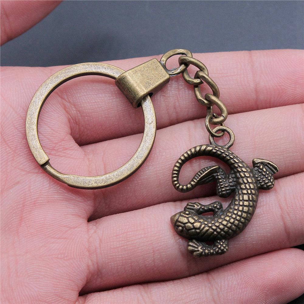 Dinosaur Animal Prehistoric Creature Pendant Antique Bronze Metal Keychain with 30mm Ring for Women High Quality
