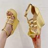 Fashion Eilyken Summer Golden Open Toe Narrow Band Platform Wedges Woman Sandals Fashion Thick Bottom High Heels Banquet Shoes