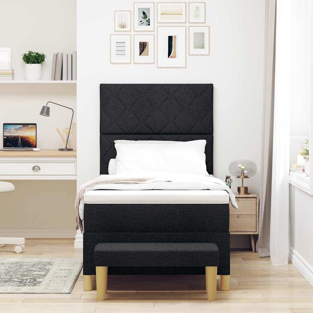 Box Spring Bed with Cushions Black 200 x 100 cm Fabric
