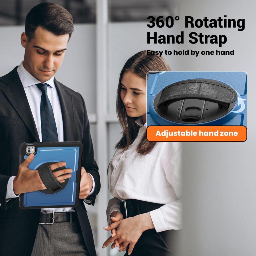 For iPad Pro 13 (2024) M4 Case Kickstand PC+TPE Tablet Cover with Hand Strap and Shoulder Strap