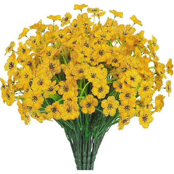 Outdoor Artificial Flowers 21 UV Resistant Bundles Fake Flower Plastic Plants Faux Silk Flowers Porch Hanging Garden Porch Window Box Decorating