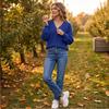 Damen Freizeit V-Ausschnitt Knopfleiste Langarm Pullover für Herbst Winter Alltagsmode