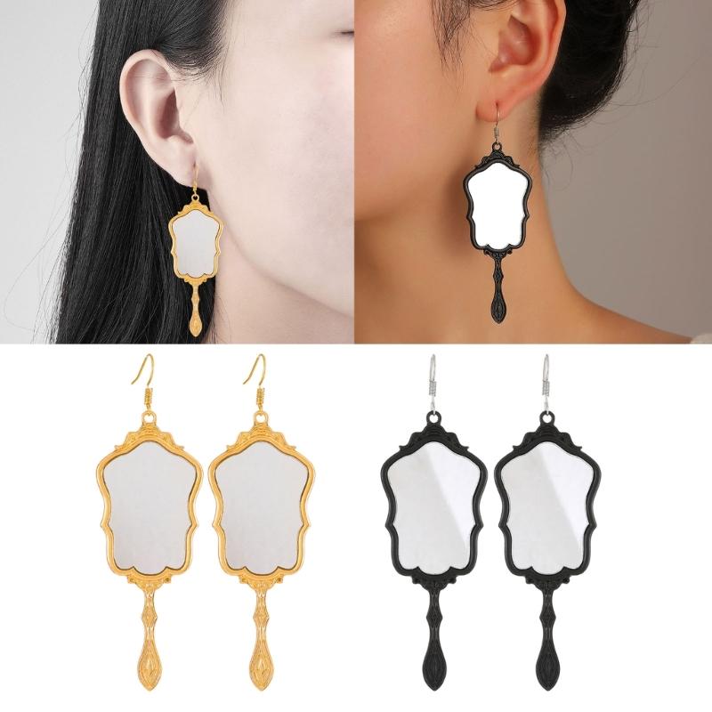 Exquisite Mirror Earrings Reflective Mirror Pendant Stud Earring for Women Girl