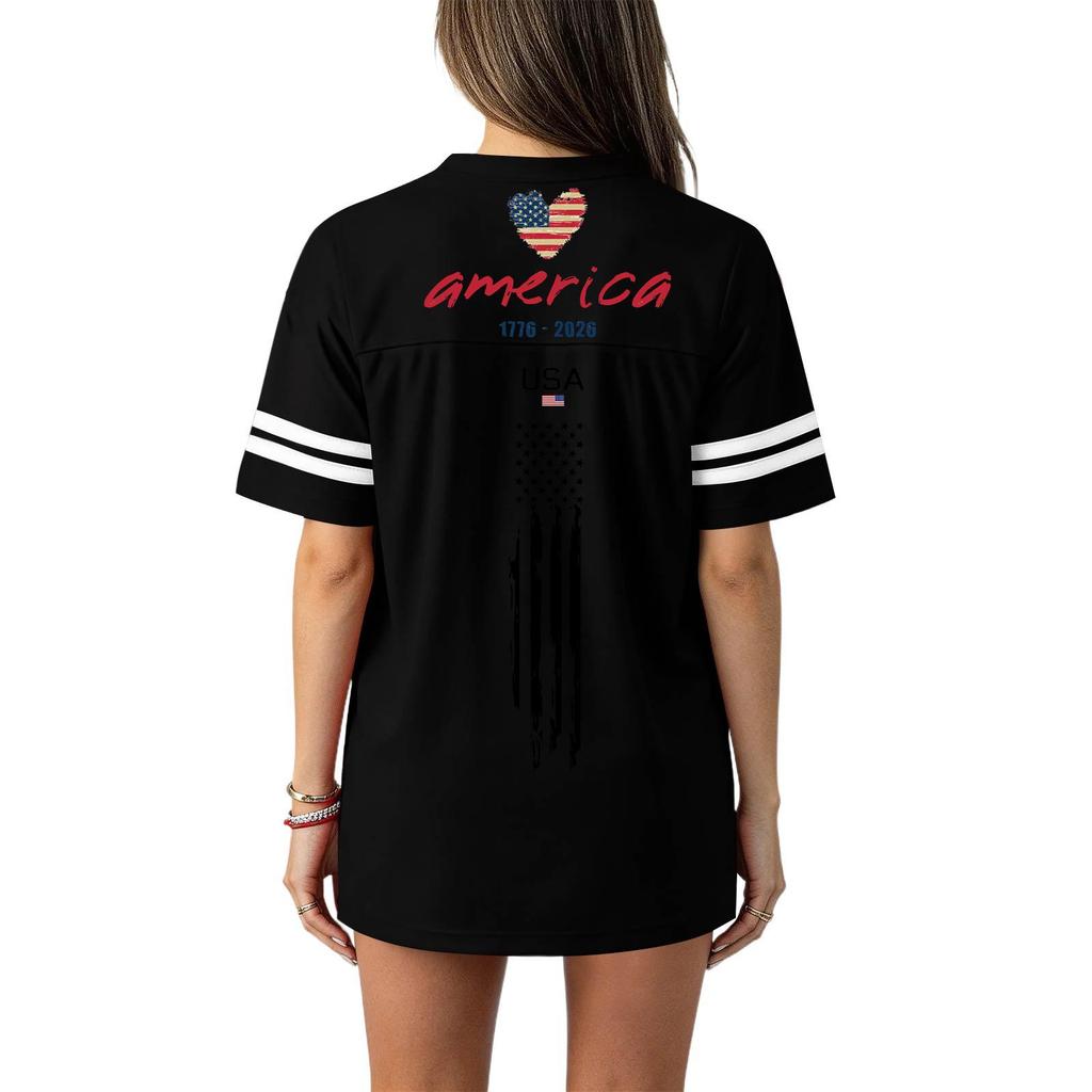 Women's Casual Fashion V-Neck Sports Independence Day Print Short Sleeve Sports T-Shirt Top