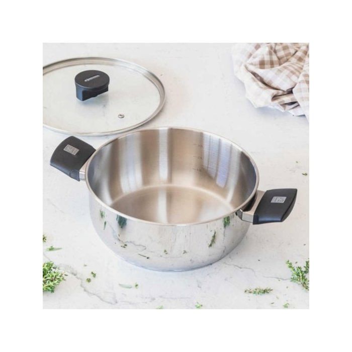 Cacerola Monix Elite M240326 26cm Acero Inoxidable 18/10 Full Induction Asas Baquelita Tapa Vidrio