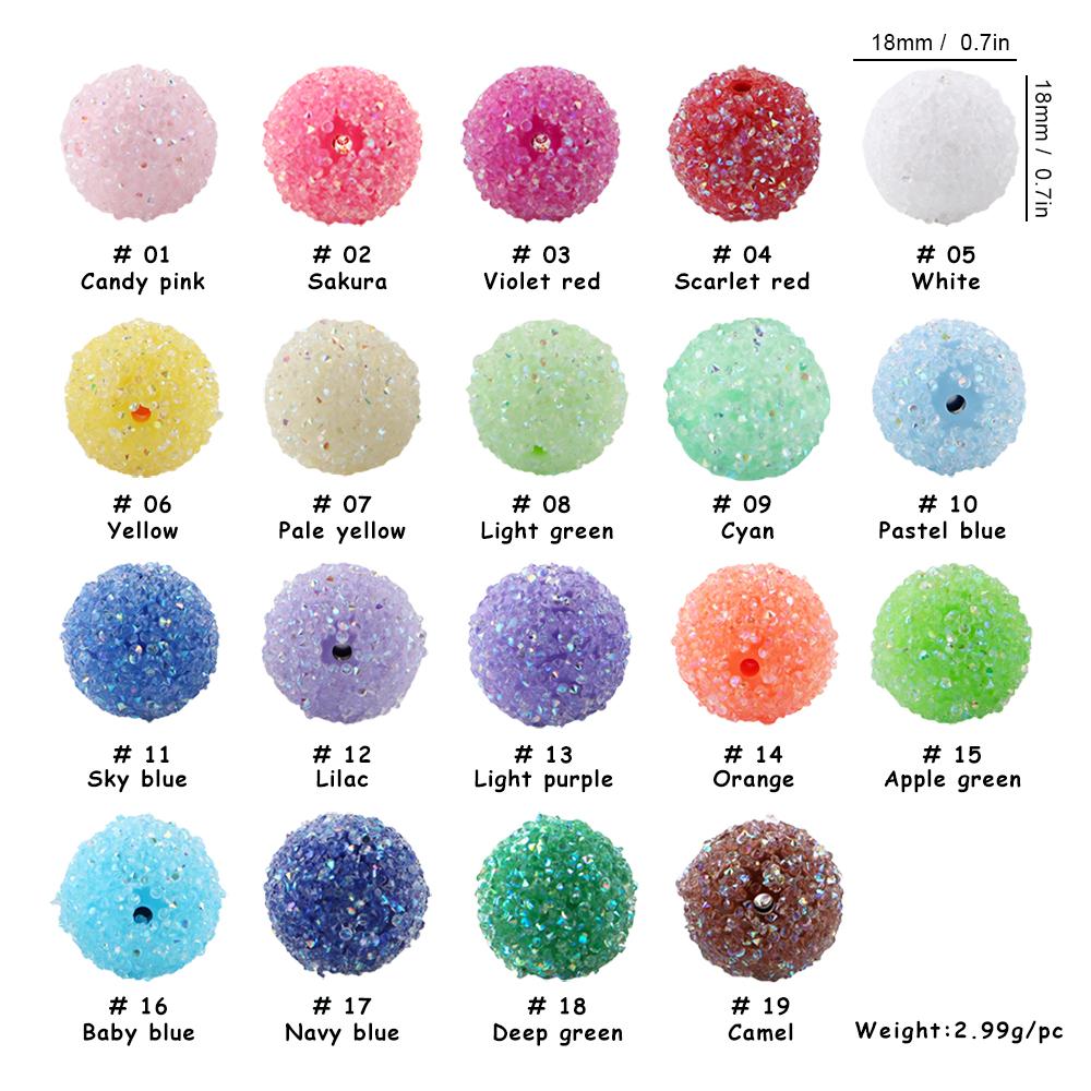 10Pcs 18MM Resin  Round Acrylic Beads Sugar Sand Pasting Process Fashion For Jewelry Making DIY Handmade Bracelets Accessories