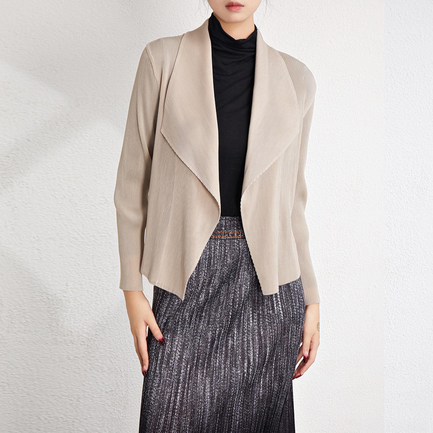 

Miyake Women s Petite Pleated Lapel Short Jacket - Spring/Autumn Fashion One Size