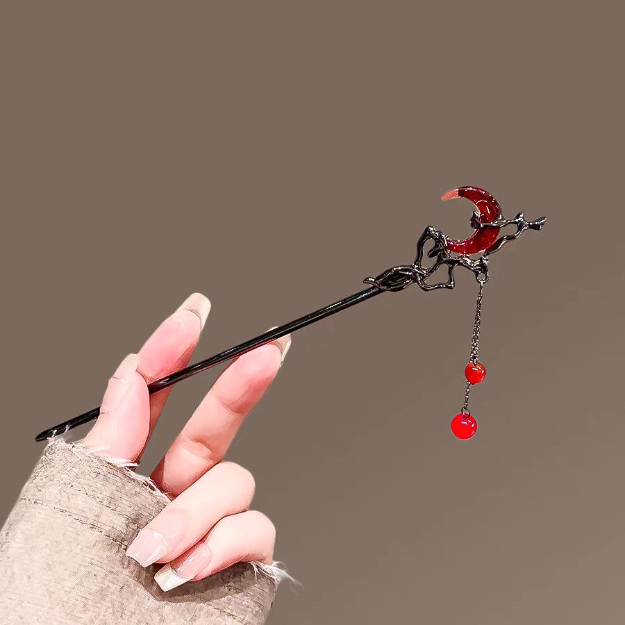 

Красная Луна Китайская Роза Кисточка Заколка для Волос для Высокой Прически - Стиль Ханфу