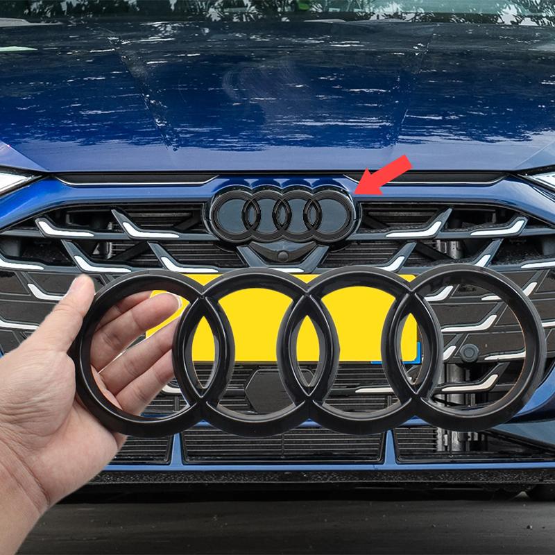 QR5 M5 A3 4 Ring Logo ABS Glossy Black Car Hood Front Bonnet Grill Badge Rear Trunk Quarrto Emblem Stickers Decal For A3 2010-2020