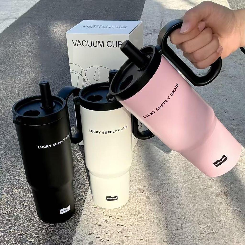 Large Capacity Handle Straw Tumbler, 316 Stainless Steel Insulated Cup for Car Cold & Hot Drinks