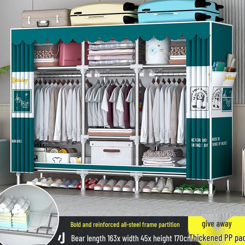 Sturdy All-Steel Cloth Wardrobe: Durable Bedroom Storage Cabinet for Easy Assembly